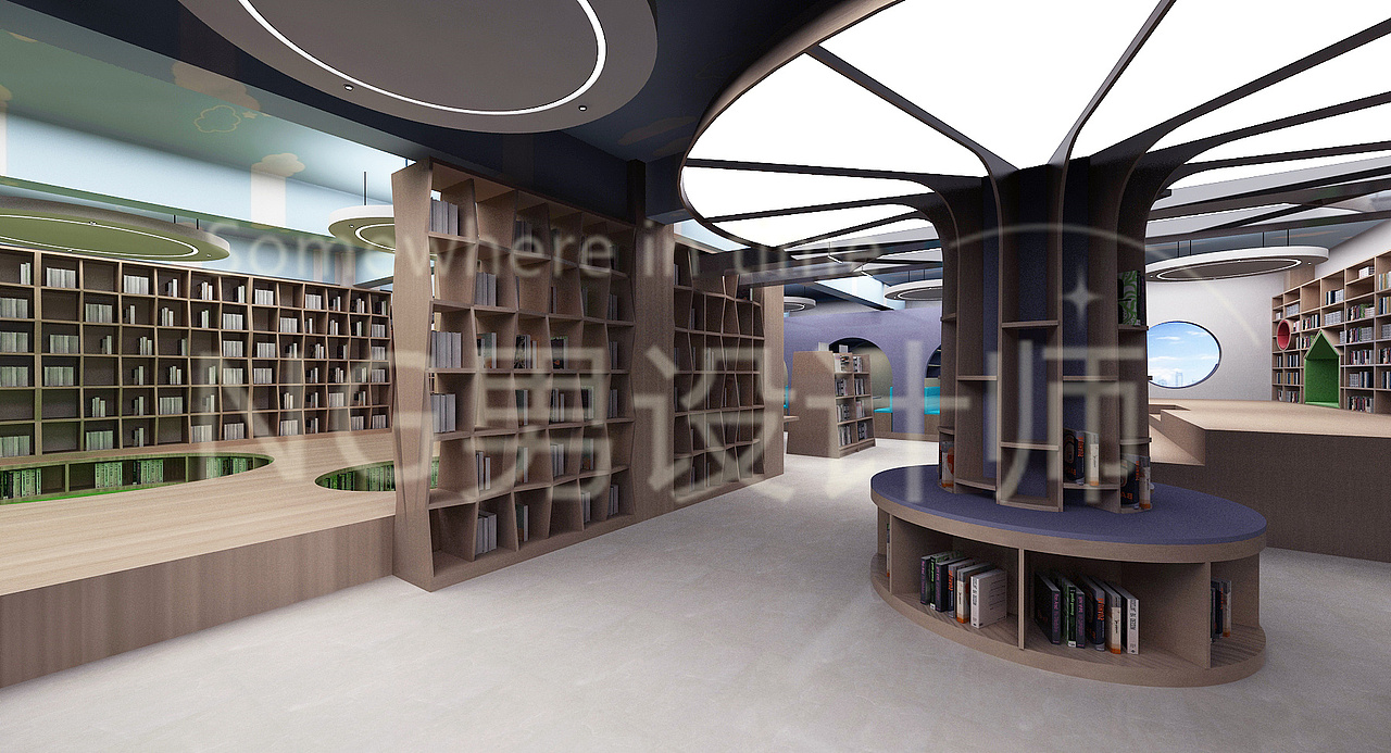 书香园文化学校阅读室设计3D效果图
