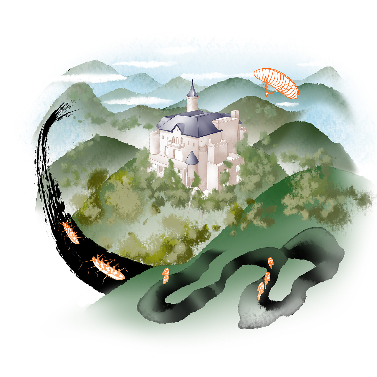 【活动插画稿件】浙江省第二届生态运动会7个景点插图