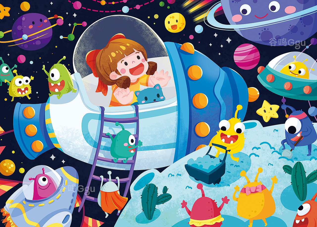 益智拼图插画系列2—太空；恐龙；森林（图ZMjg4NjM3OTQ0） - 创作习作 - 站酷设计师谷鸣Ggu原创素材 - 站酷ZCOOL