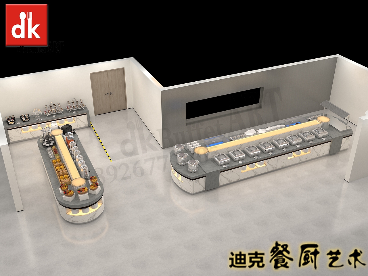 汕头北山湾迎宾馆自助餐厅效果图 自助餐台设计 布菲台