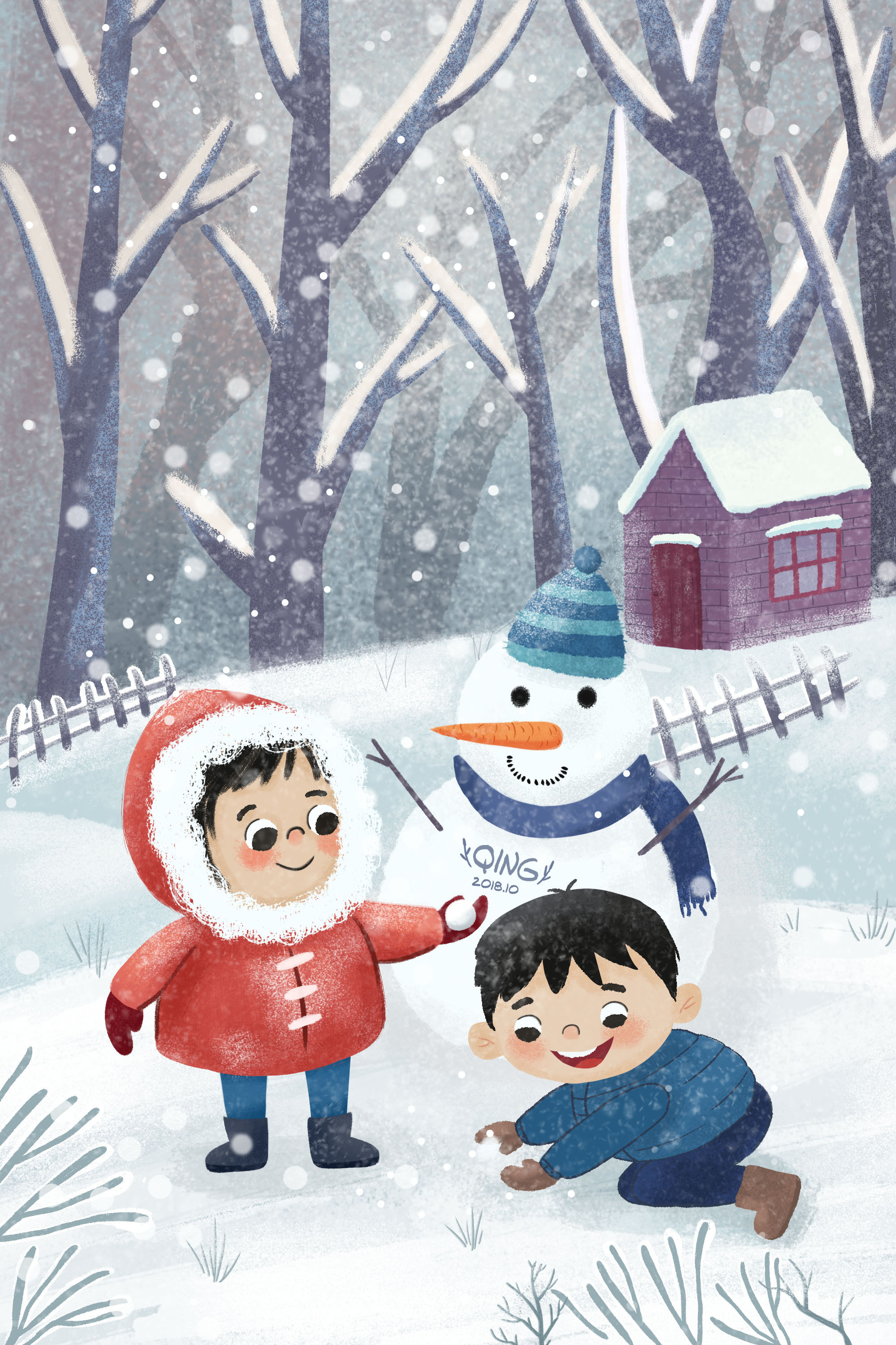 冬天 儿童画 素材 - 堆糖，美图壁纸兴趣社区
