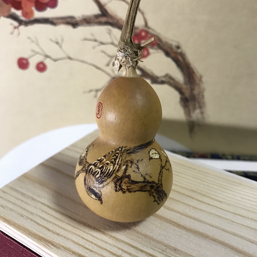 小恽老师,烙画雕刻葫芦--鸟