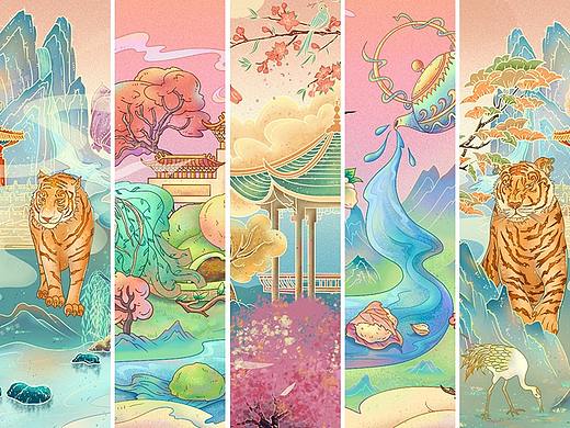 两幅春天国潮插画长卷合集_立春+踏春