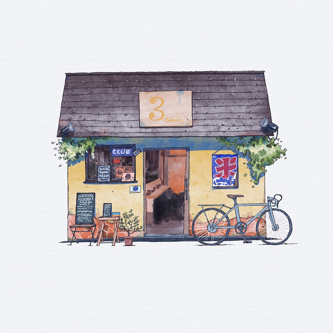iPad 水彩练习-老店铺的日与夜（图ZMjgwNTAwMjA4） - 艺术插画 - 站酷设计师Li李原创素材 - 站酷ZCOOL