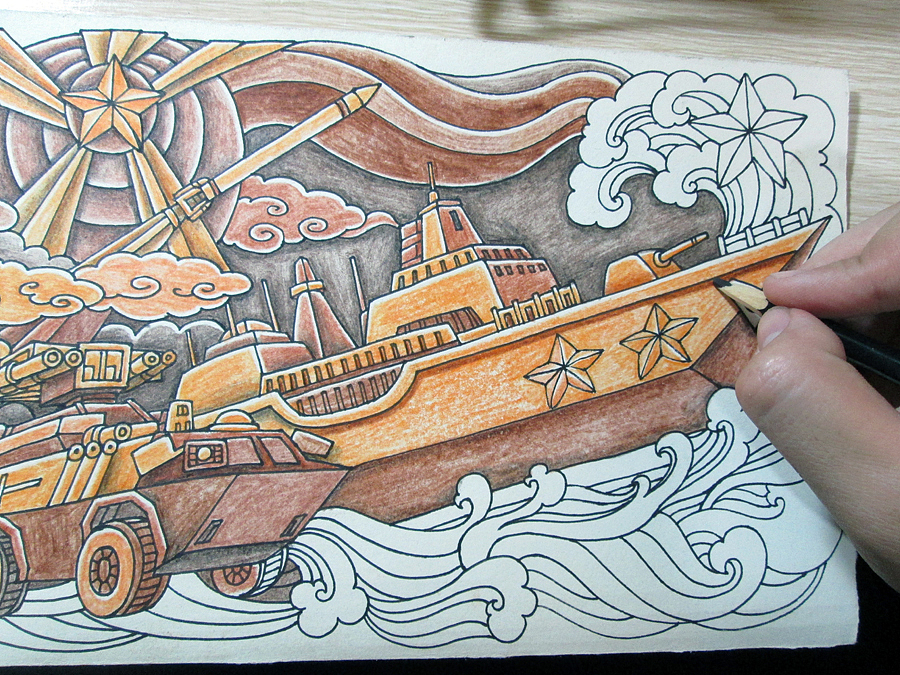 《军魂》浮雕设计稿 手绘过程