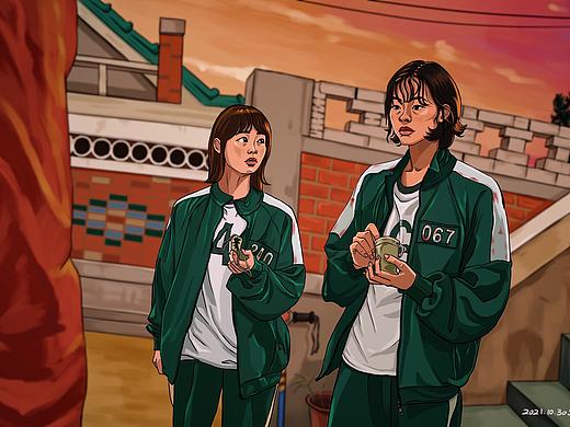 鱿鱼游戏场景插画