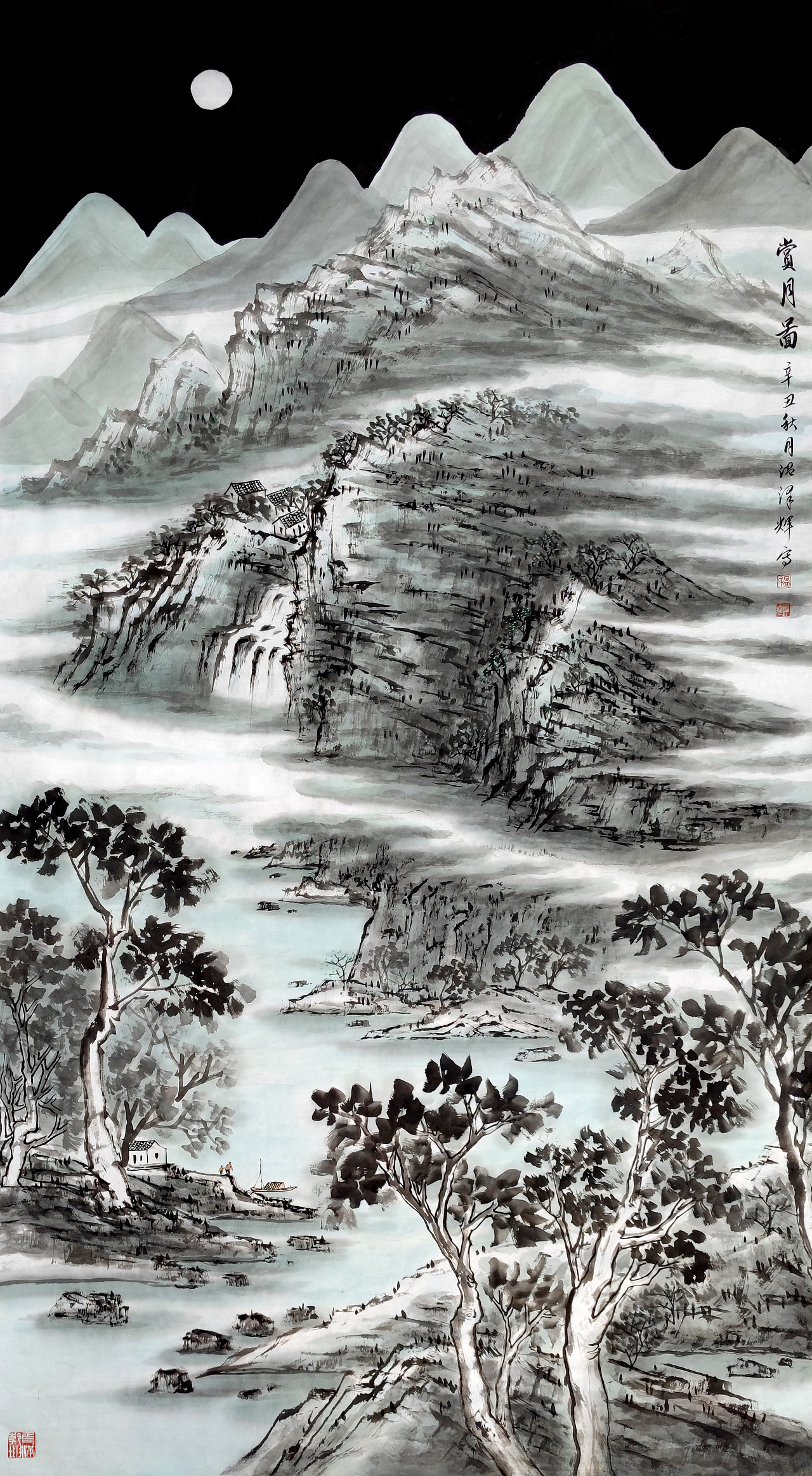 温泽辉水墨画《赏月图》|纯艺术|绘画|画家温泽辉 - 原创作品 - 站酷