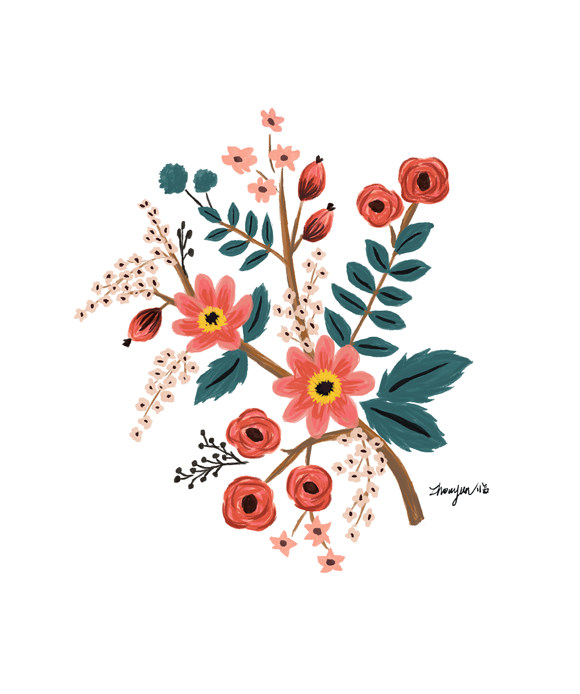 插画练习#(临摹) br>rifle paper 小花一束, br>画完手已废…… br>