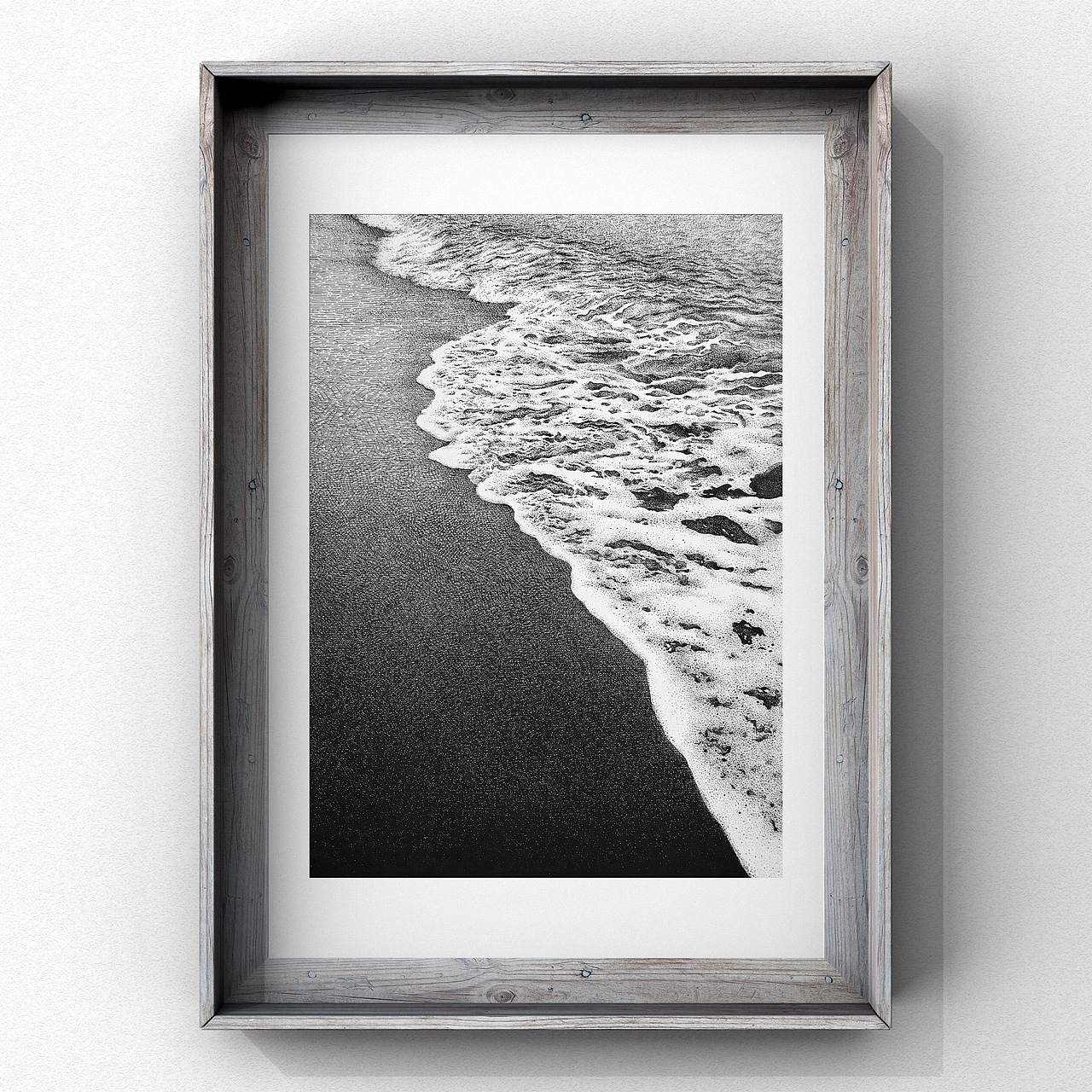 谭伯虎钢笔画作品《听涛》