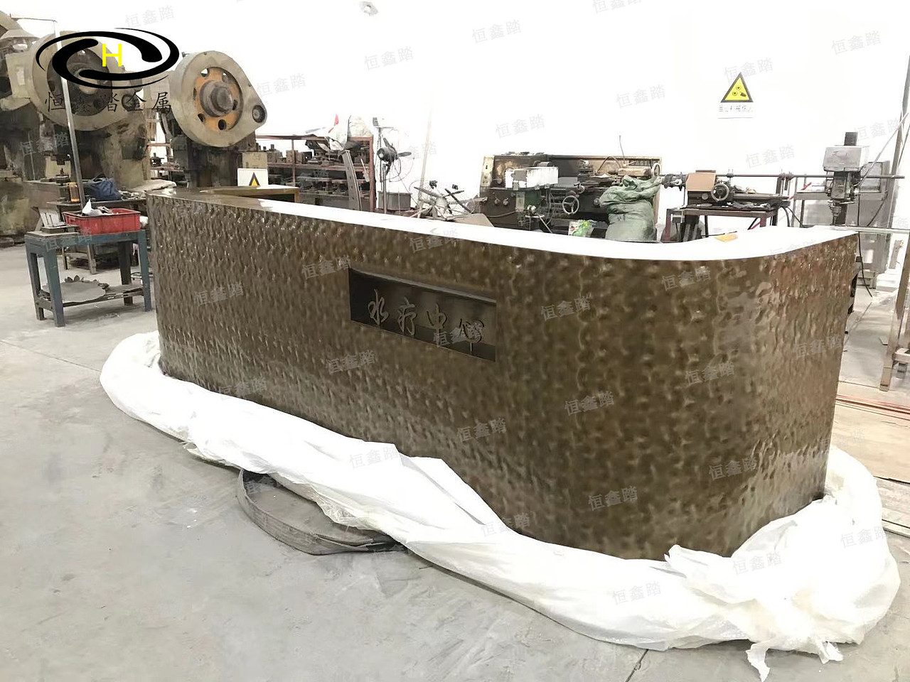 洗浴会所大堂不锈钢吧台 古铜色水波纹不锈钢接待台