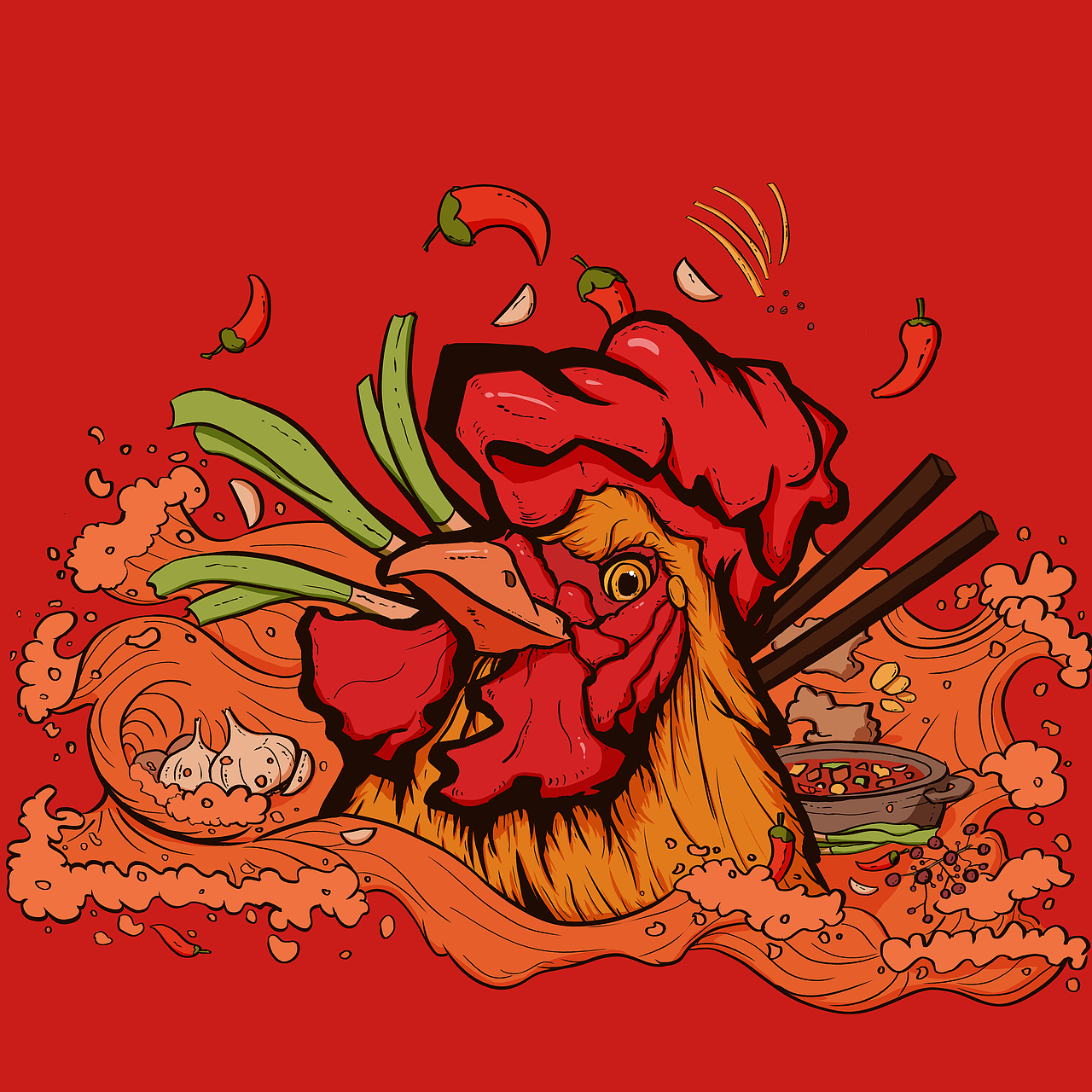 辣子鸡商业插画