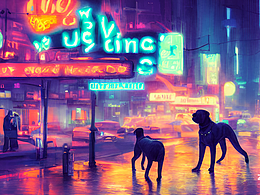 #AI创作实验室#狗，夜晚，香烟，霓虹灯，城市，马路，