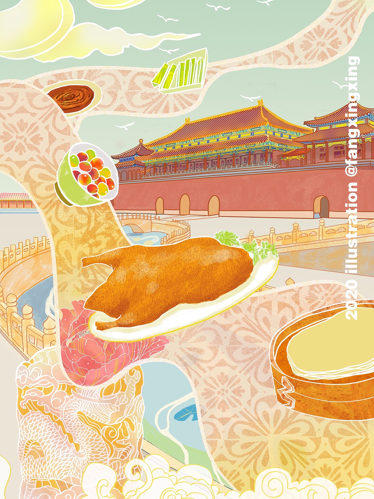 烤鸭回宫商业插画