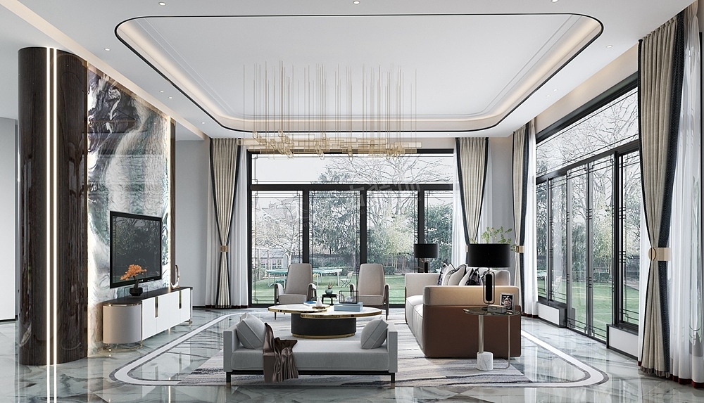 新中式风格与其它西方装修风格的不同,在于首先所营造的文化氛围的差异。以其特定的文化背景为支撑,来传递特定文化氛围中人们的生活追求,实木、青瓷、祥云、青松、山石等都体现了浓郁的东方之美