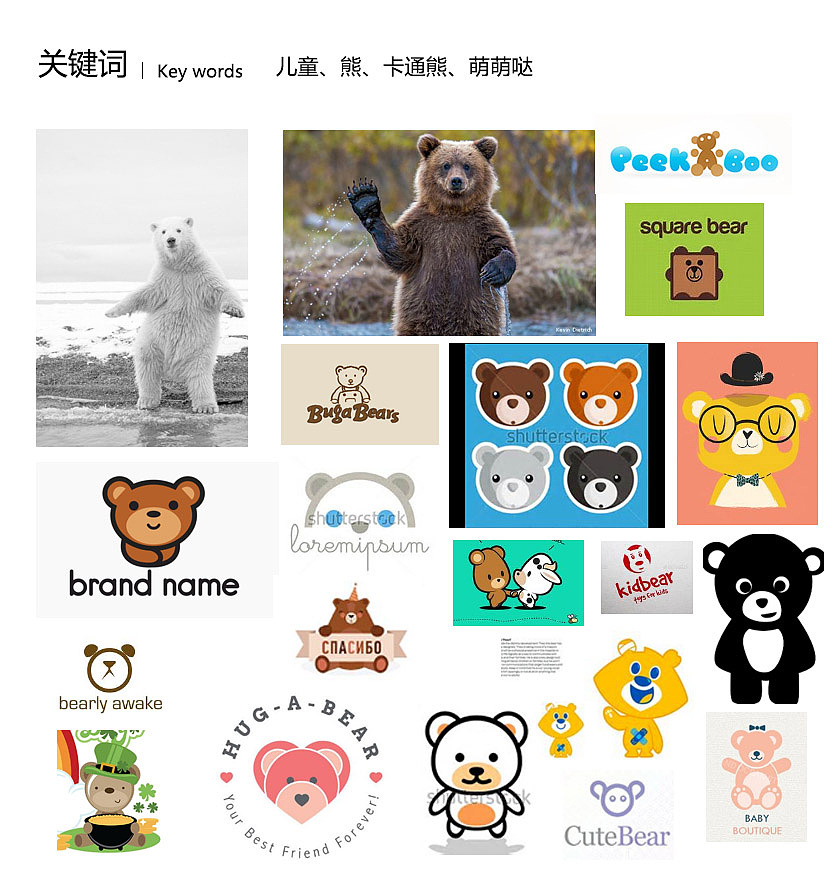因为是童装,品牌名字又涉及到熊,所以寻找参考图的方向为"可爱的熊"