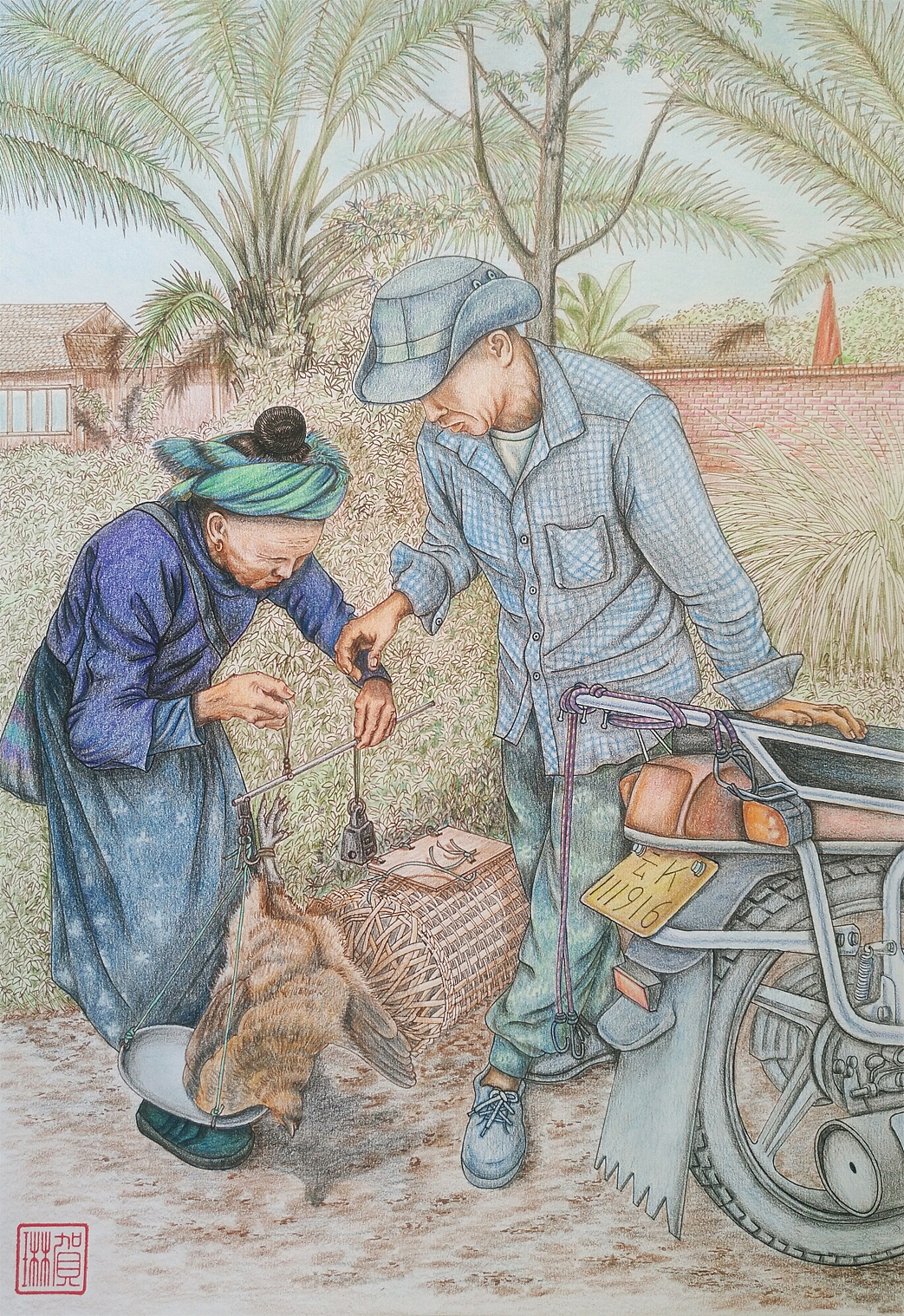 版纳乡韵   钢笔淡彩  