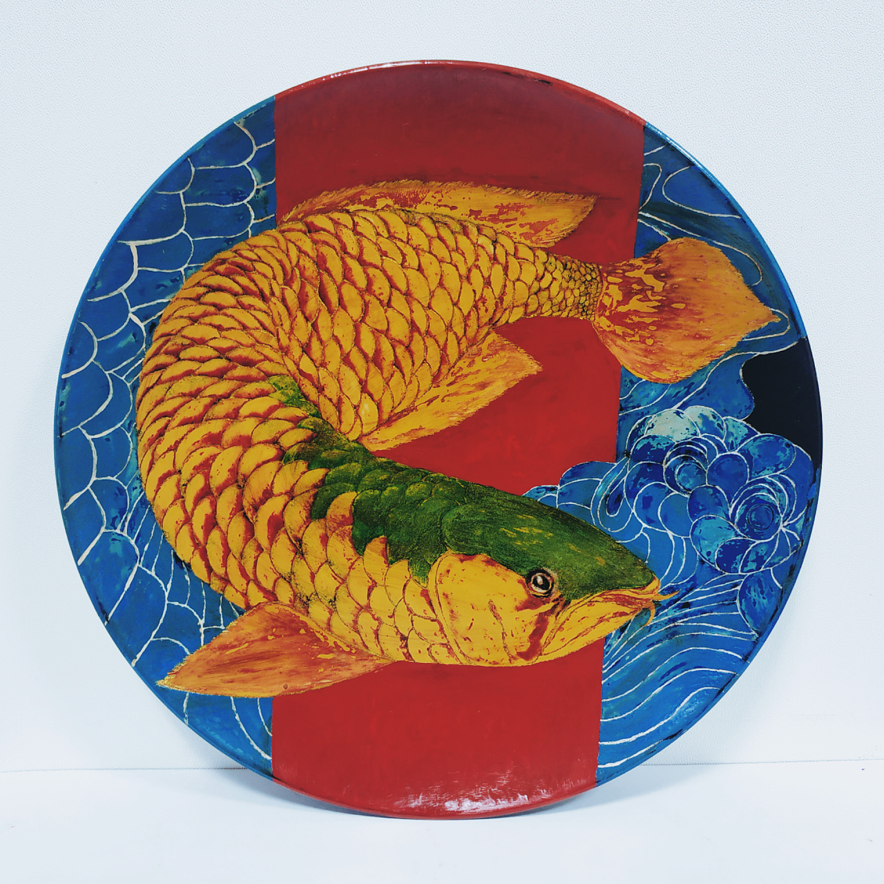 一条鱼手绘漆画