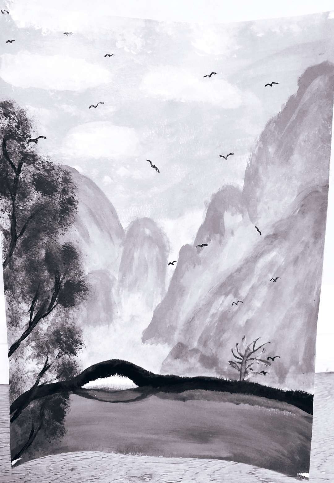 中国风水墨背景山水插画图片-千库网