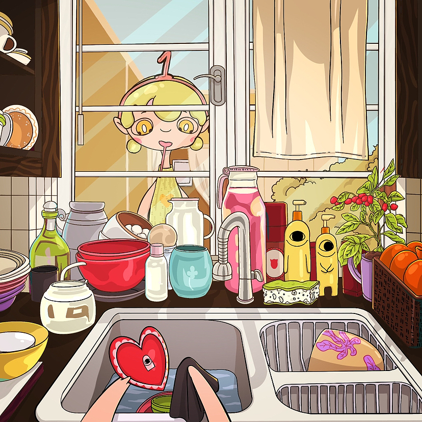 💐插画分享｜宅家系列（一）·家务（图ZMzQ1MTEyNjg4） - 创作习作 - 站酷设计师陈梨一原创素材 - 站酷ZCOOL