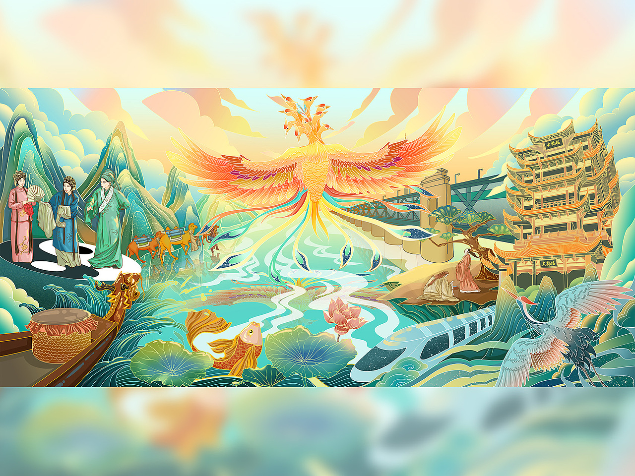 湖北文旅插画《荆楚·九凤》（图ZMzAxMDMyODgw） - 商业插画 - 站酷设计师DUANGggg原创素材 - 站酷ZCOOL