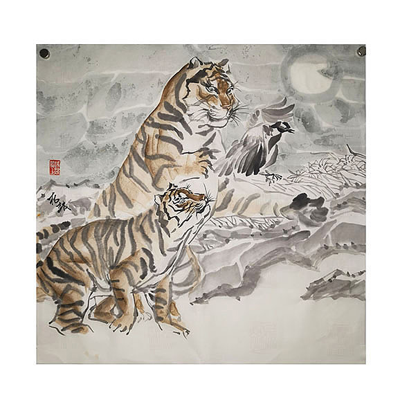 国画动物老虎水墨小年吉祥