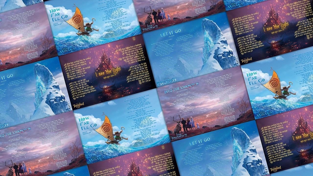 迪士尼動(dòng)畫(huà)電影歌詞壁紙（圖ZMTg2NTc2NTY0） - 海報(bào) - 站酷設(shè)計(jì)師Curli原創(chuàng)素材 - 站酷ZCOOL