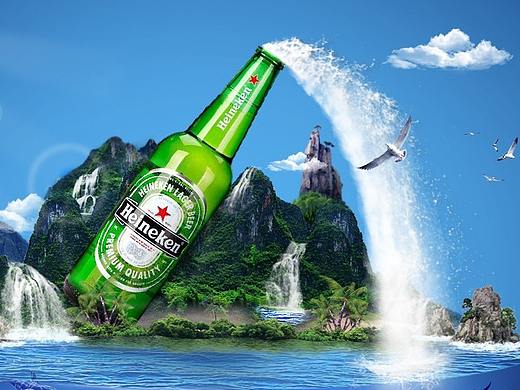 平面设计 合成BANNER合成 喜力啤酒 自然山水大海