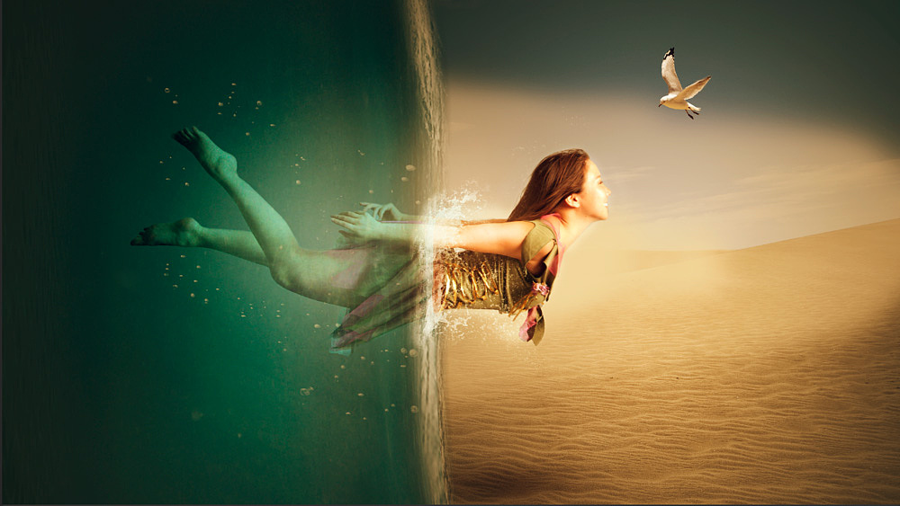 创意海报 美人鱼海报 创意合成海底穿越场景