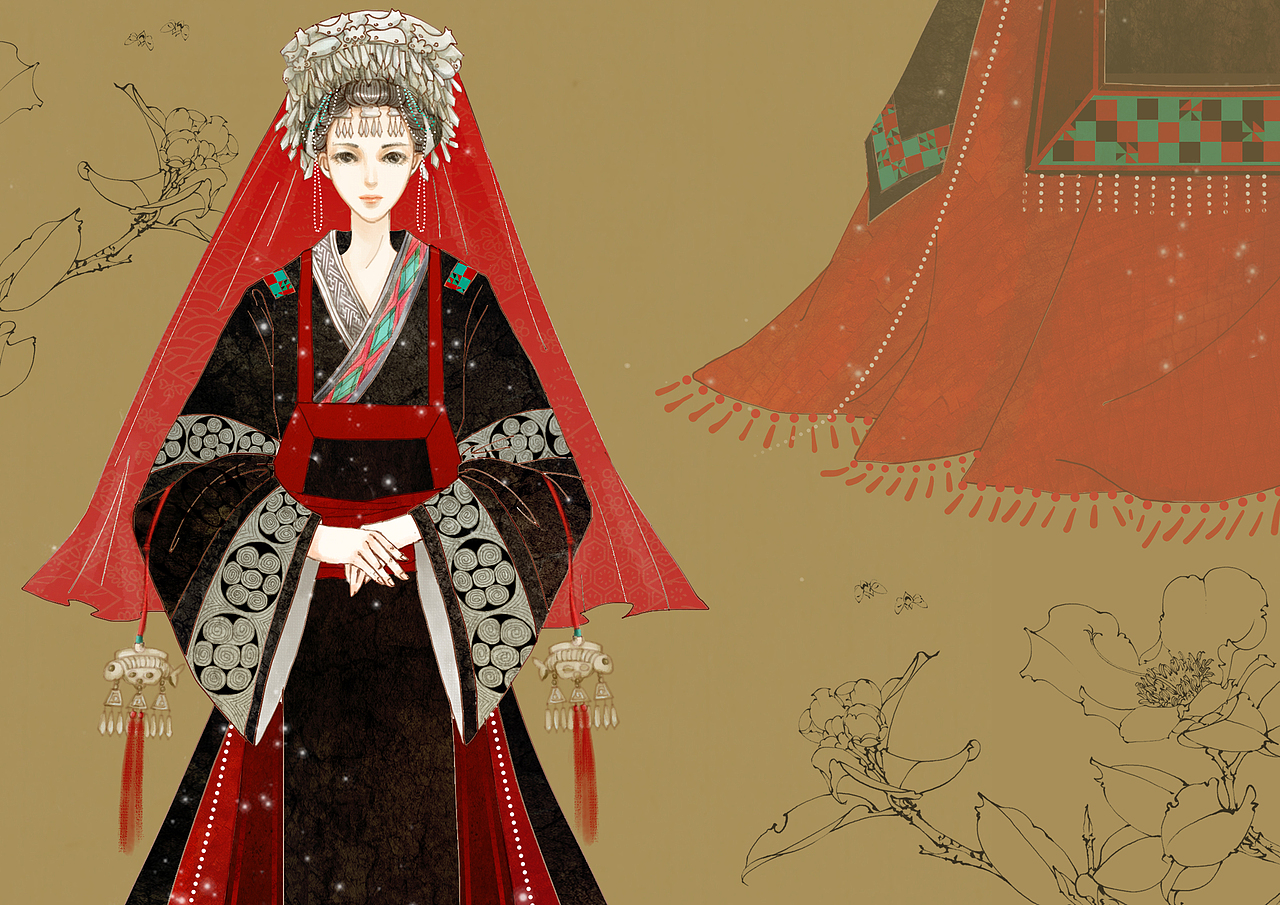 民族嫁衣（图ZNDM2NzQ2NjA=） - 艺术插画 - 站酷设计师寒十七原创素材 - 站酷ZCOOL
