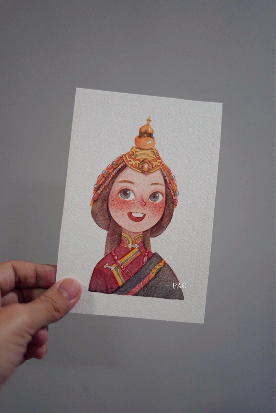 水彩-插画-少数民族女生