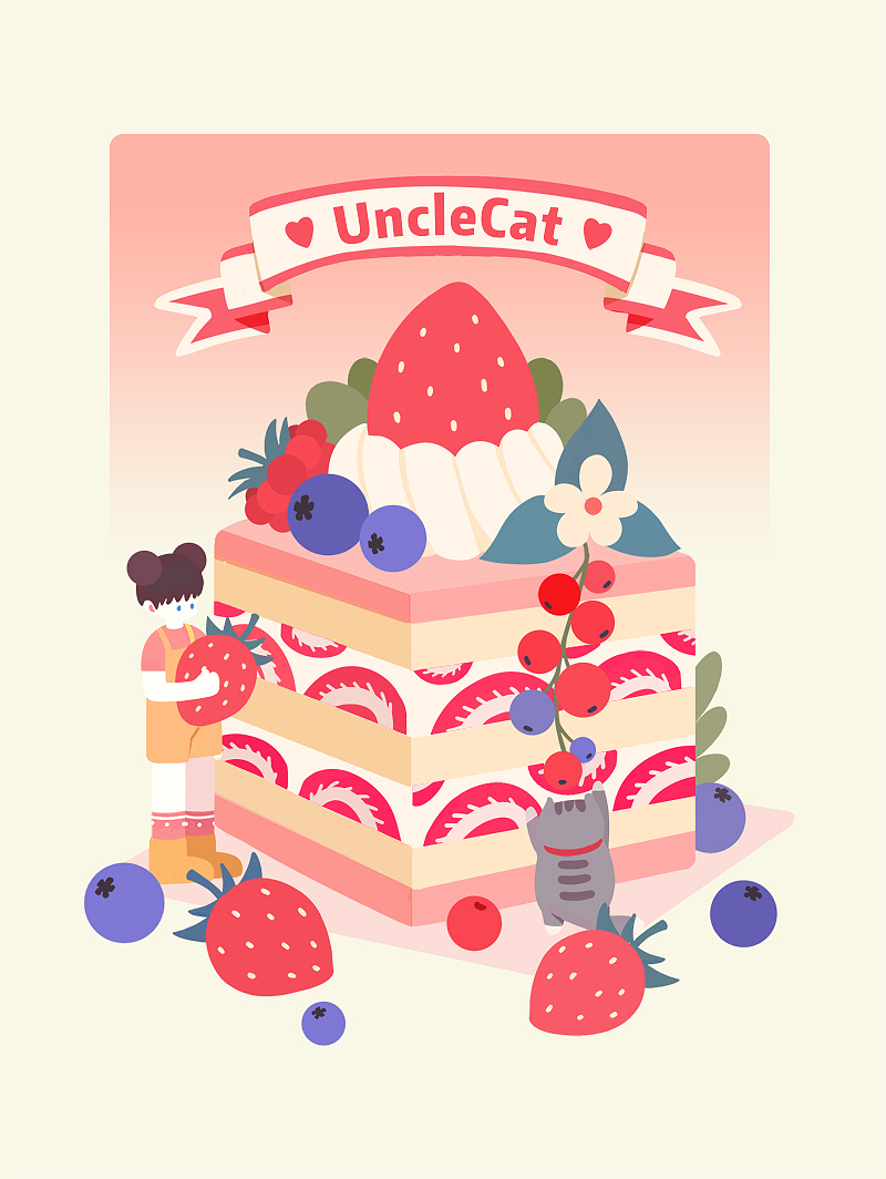 插画 | 猫与我【甜点篇】之草莓蛋糕