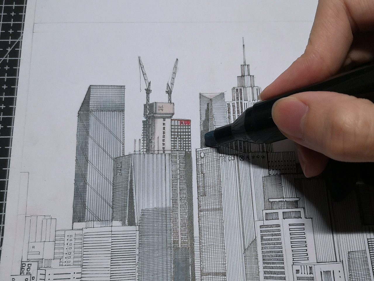 写生马克笔速写cbd场景