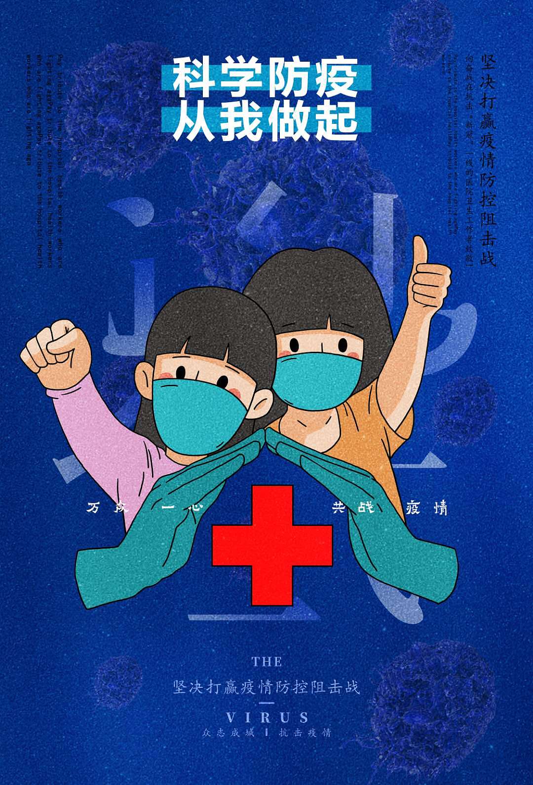 坚定信心,同舟共济,科学防疫为主题的海报设计