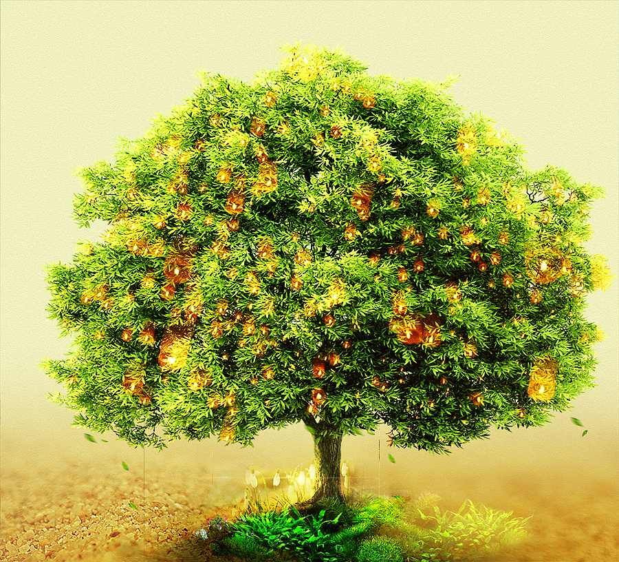 生日贺卡,传说中的许愿树.ps合成