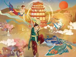 敦煌插画设计“落日余晖”