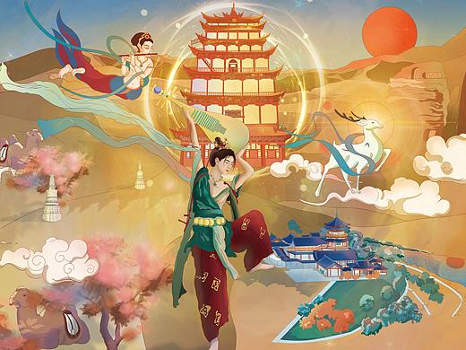 敦煌插画设计“落日余晖”