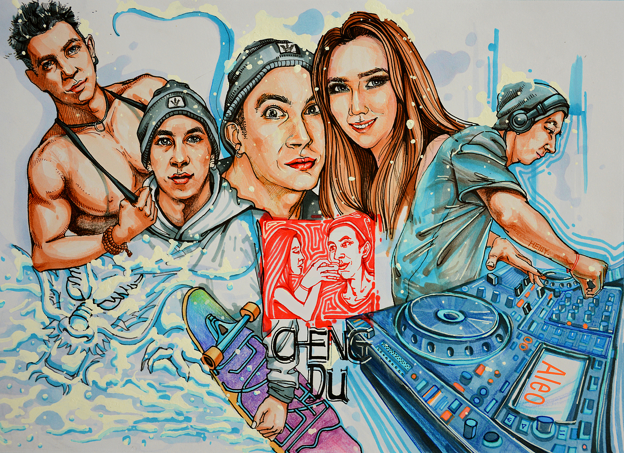 有关马克笔的人物组合小练习