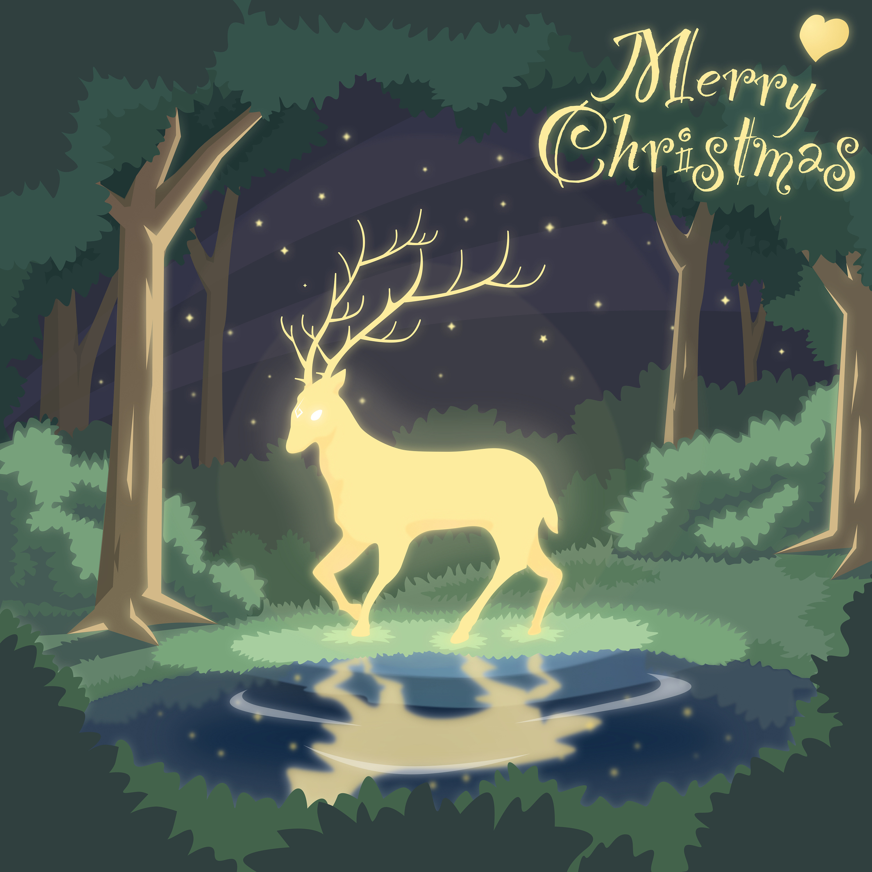 圣诞节的林中小鹿插画矢量练习