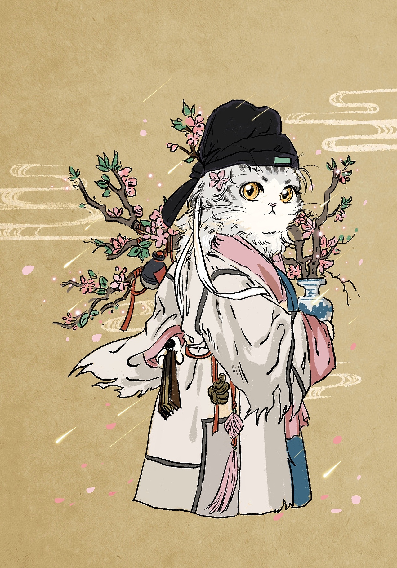 古风游戏 插画 猫咪 同人