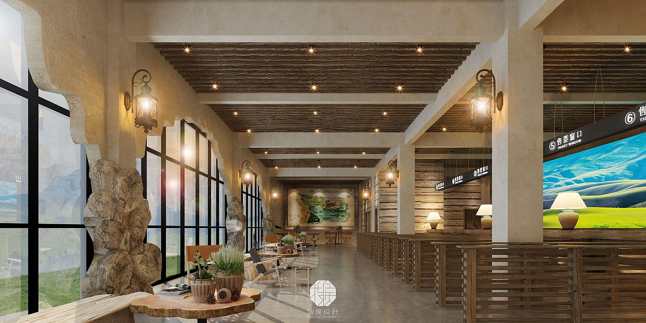  br>服务大厅墙面为巨幅草原电子显示屏,引导视线的同时,给游客最直观