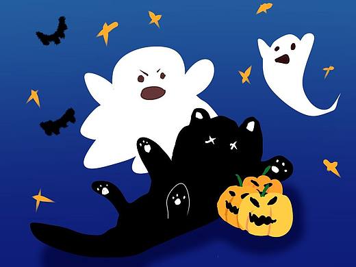 插画壁纸。万圣节魔法之夜