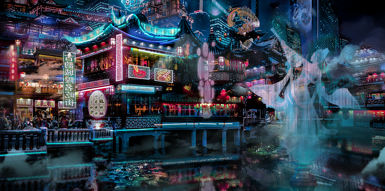 豫园——赛博朋克（图ZMjM4ODQ4MTI0） - 概念设定 - 站酷设计师幕楚羽子原创素材 - 站酷ZCOOL