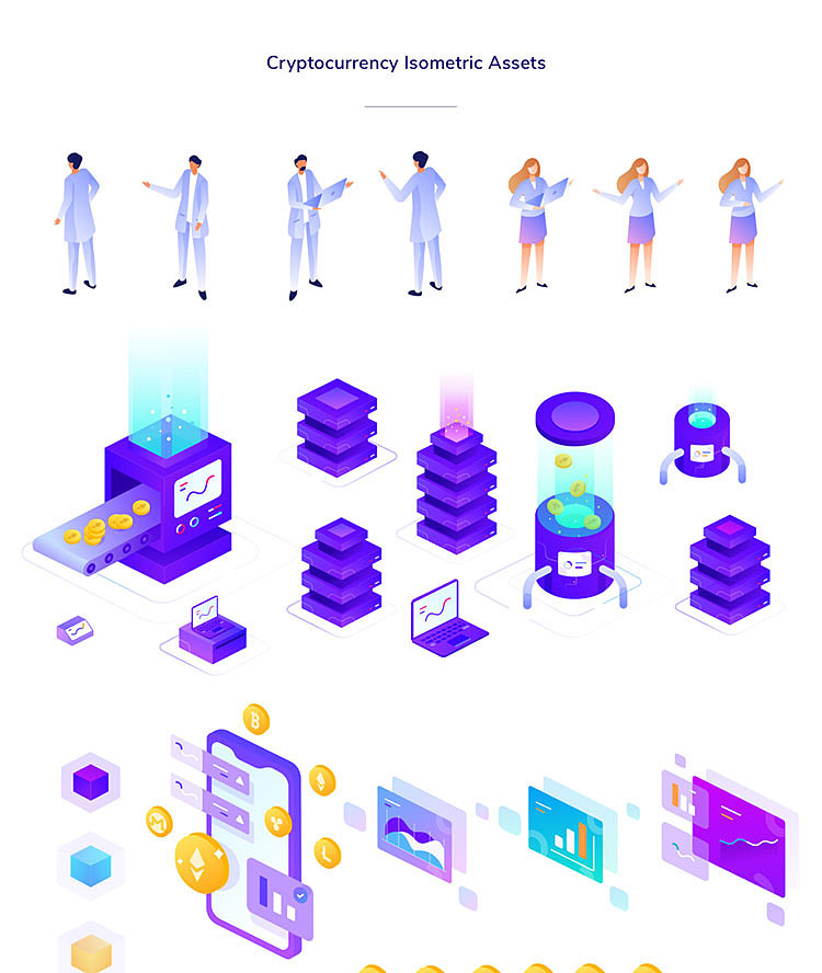 2.5D智能数据区块链比特币科技专题页插画海报设计素材（图ZMTgwNDA4MTg4） - 艺术插画 - 站酷设计师立体插画爱好者原创素材 - 站酷ZCOOL