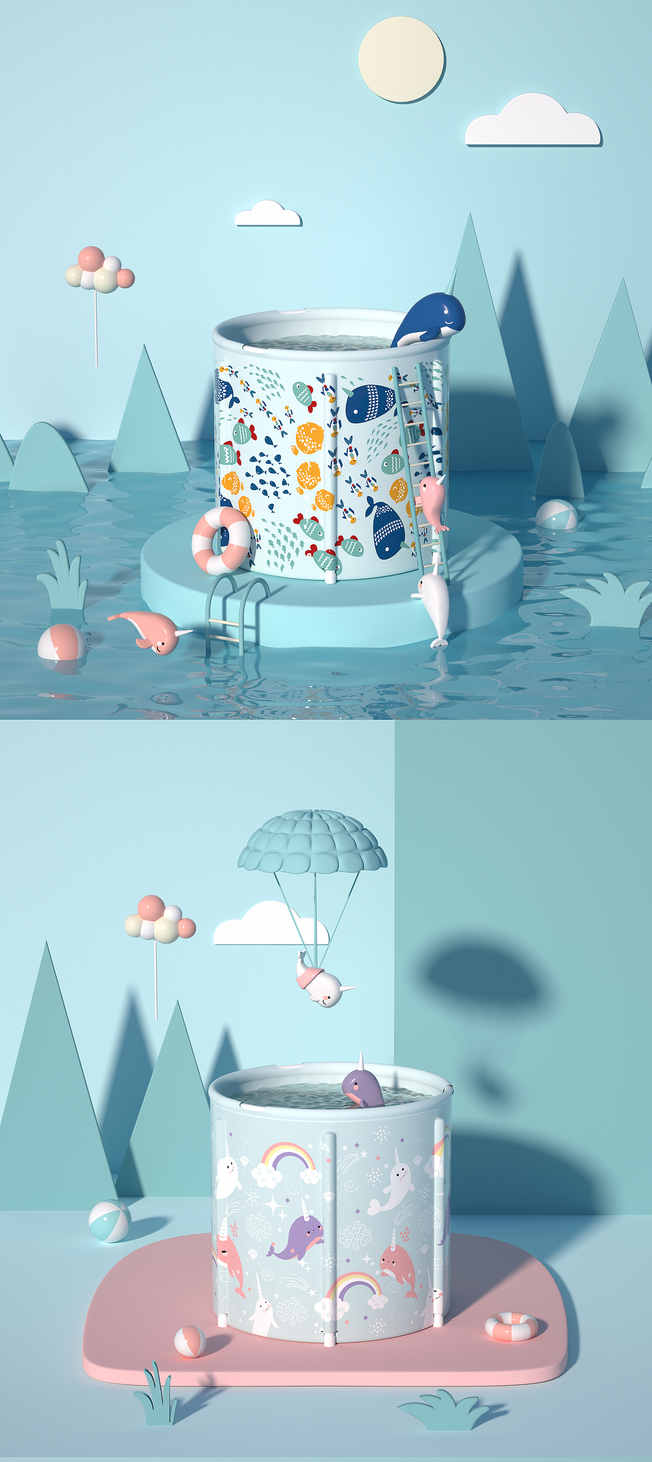 儿童折叠浴桶详情设计-产品建模渲染（图ZMjA3MDgyMzI0） - 电商 - 站酷设计师远航_Voyage原创素材 - 站酷ZCOOL