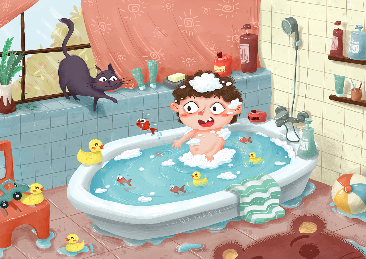 关上浴室门，开始小孩的狂欢派对。