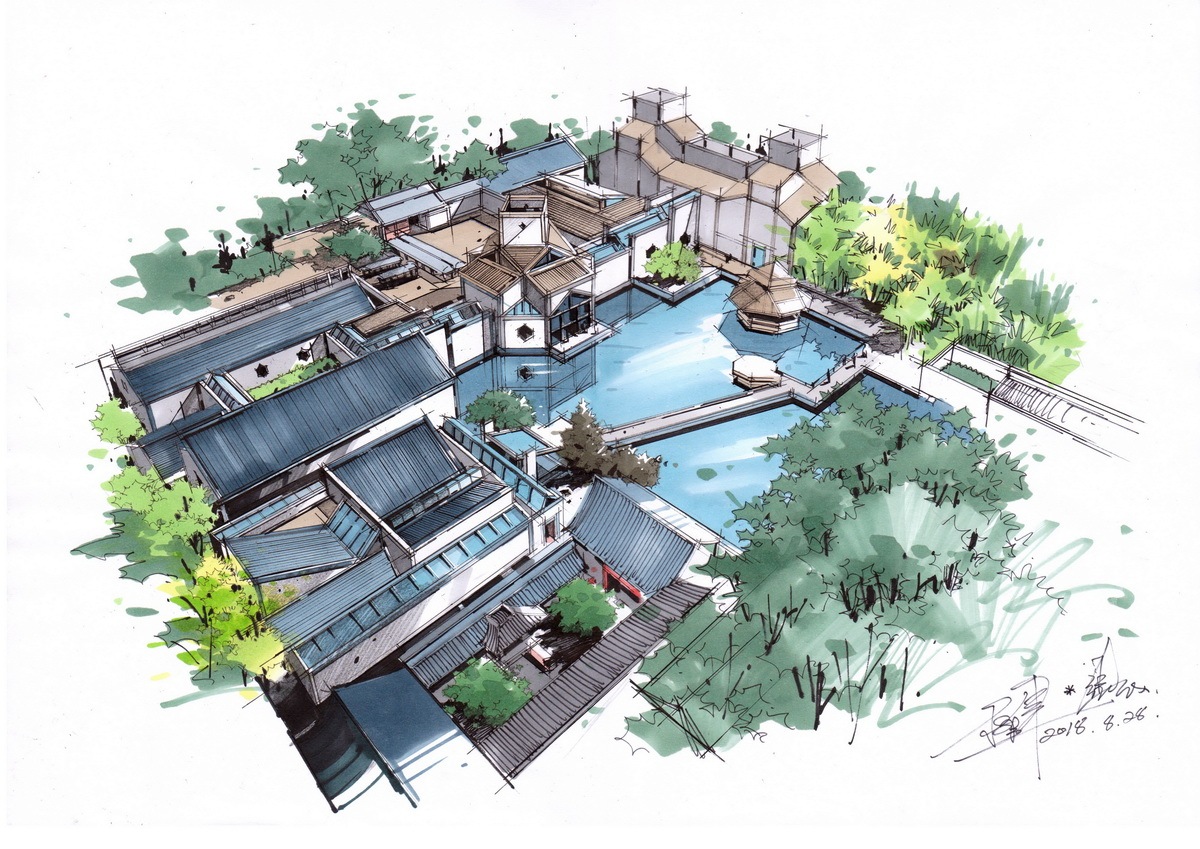 杜健建筑手绘作品(卓越手绘)