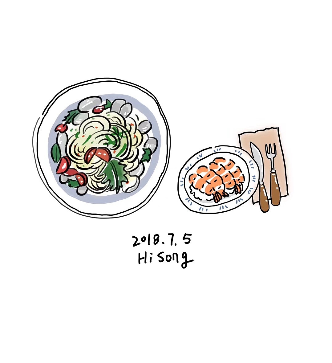 每日一绘｜海鲜意面（图ZMTIzNTg1ODAw） - 创作习作 - 站酷设计师HiSong宋宋原创素材 - 站酷ZCOOL