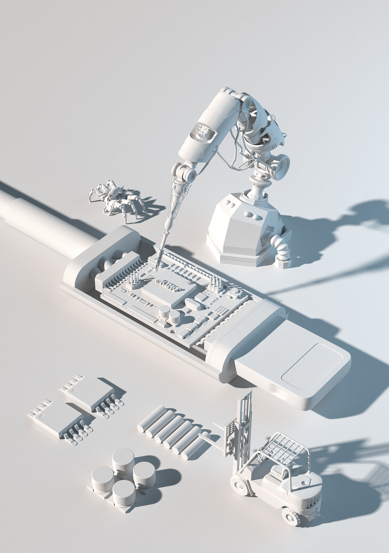 数据线3d渲染 白模|工业/产品|电子产品|riks - 原创作品 - 站酷