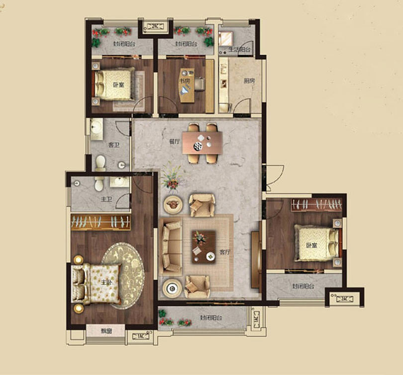正商书香华府180平四室两厅新中式装修案例——平面布置图