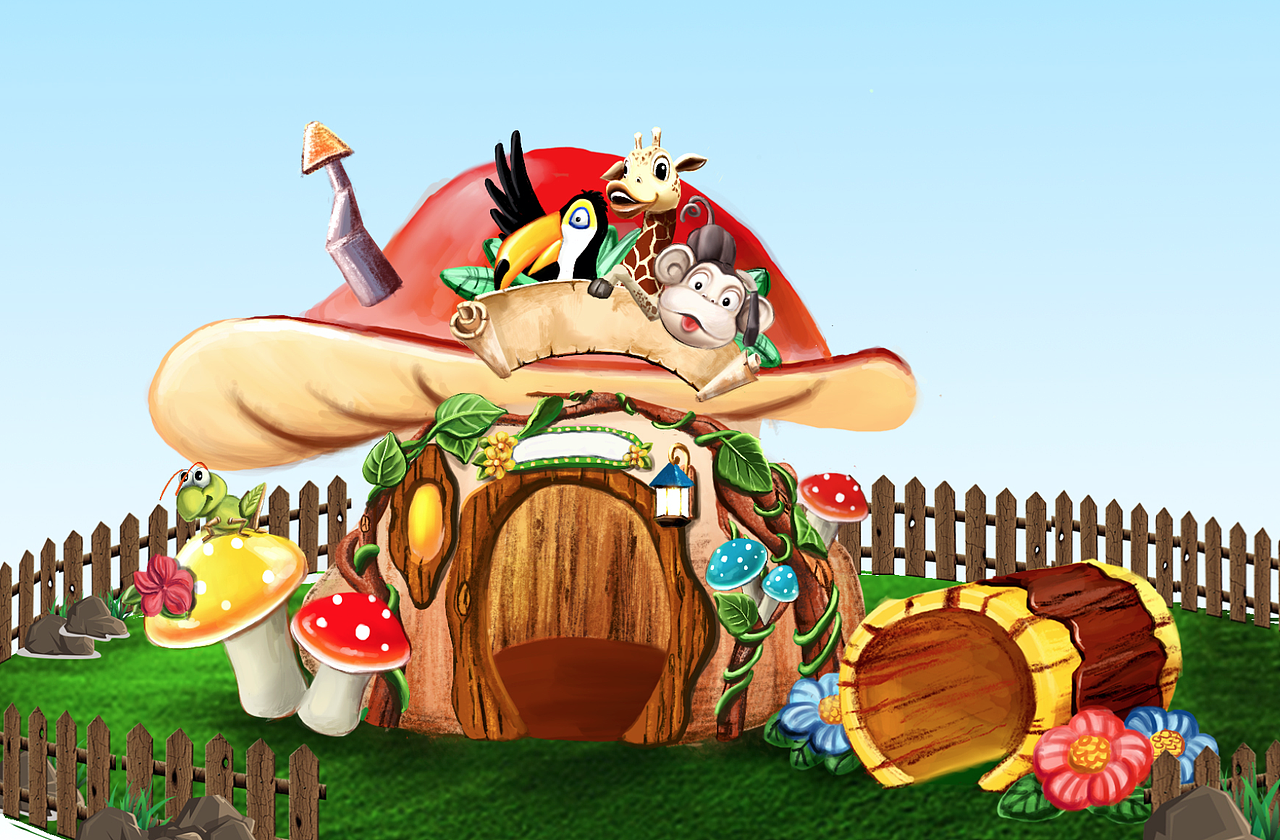 儿童卡通动物造型蘑菇亭房子